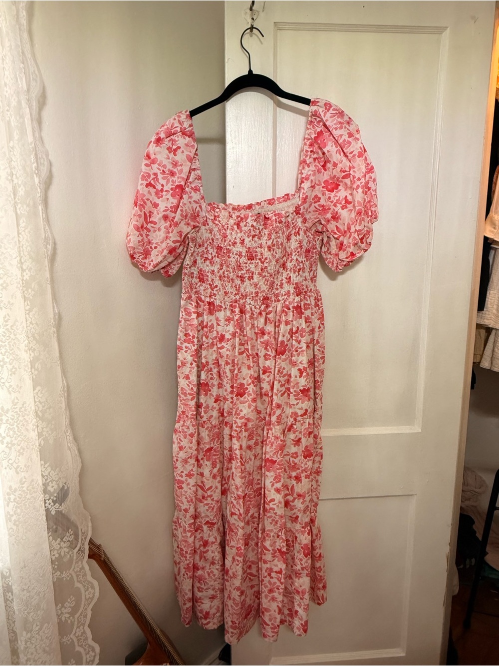 Pink Floral Puff Sleeve Maxi Dress - Picture 1 of 2
